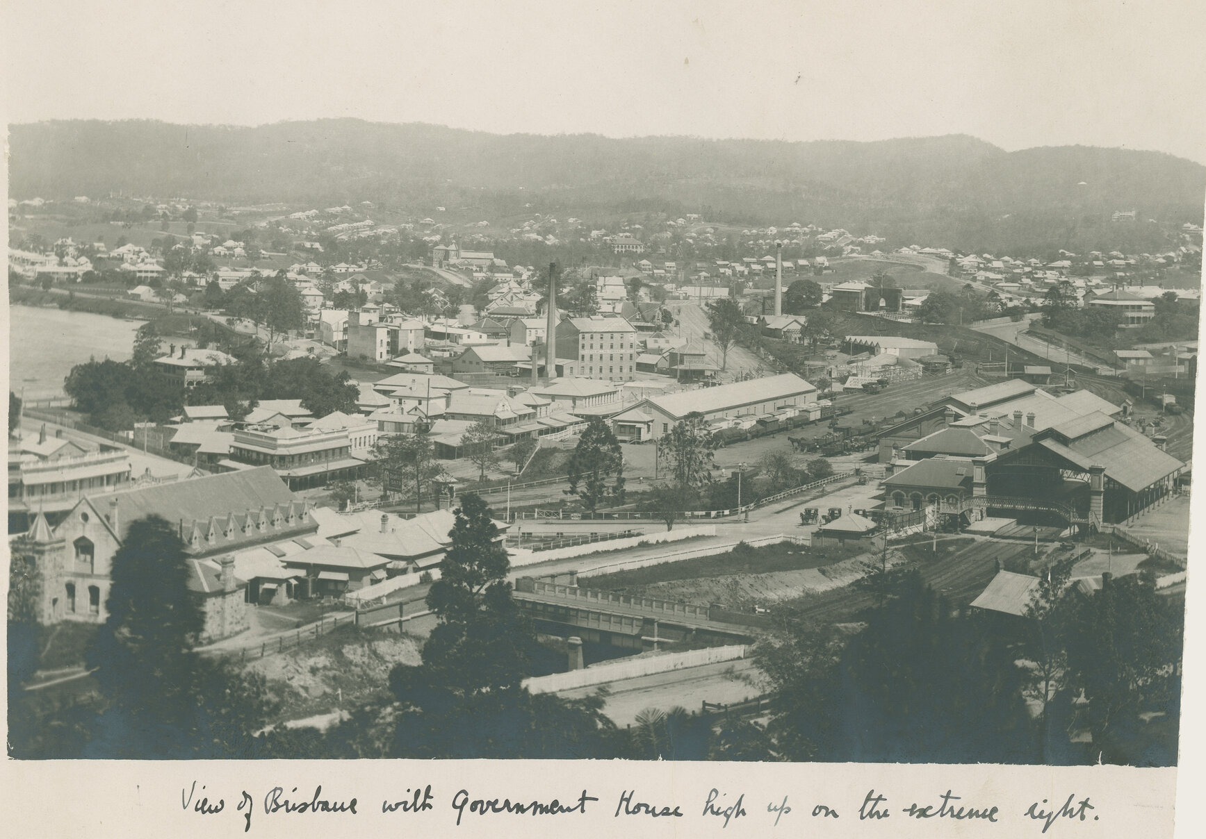 View of Brisbane from Wickham Terrace showing Roma Street Parklands 1915