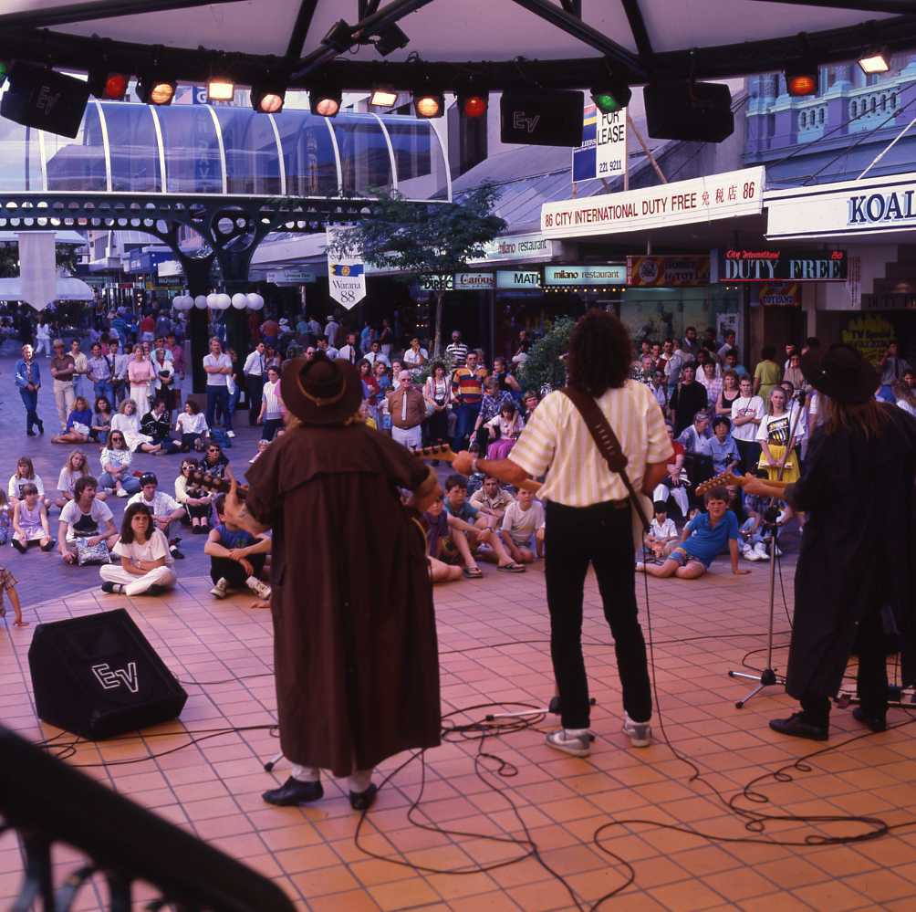 Queen Street Mall - Music Band Entertaining Lunch Time Crowd - 1988