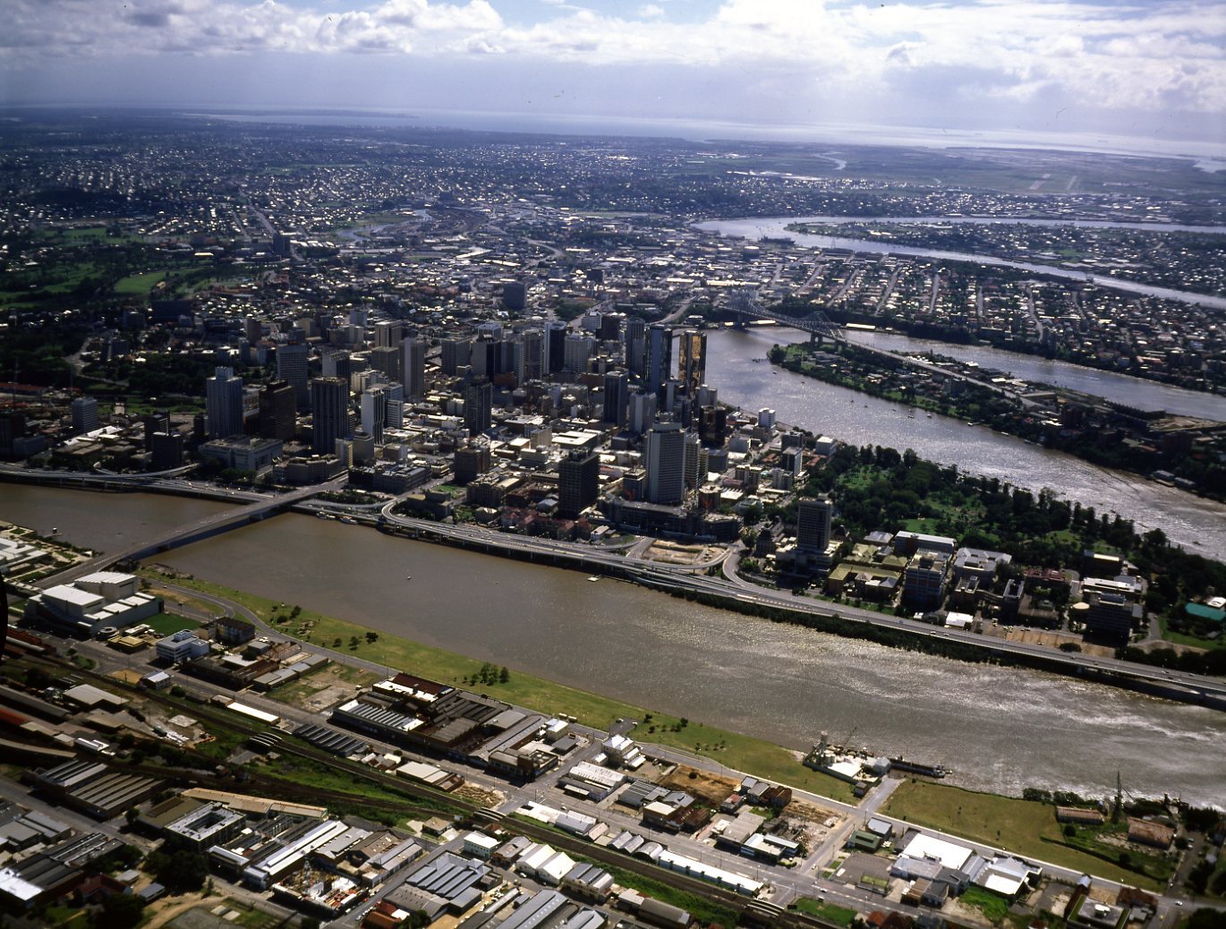 Aerial View of City from South Brisbane - 1985