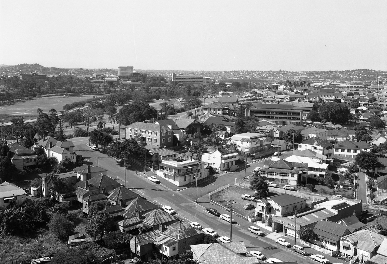 Aerial View of Spring Hill showing Fortescue Street - Gregory Terrace - Victoria Park - 1969
