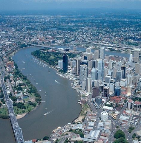 Aerial View of City and Brisbane River - 1994
