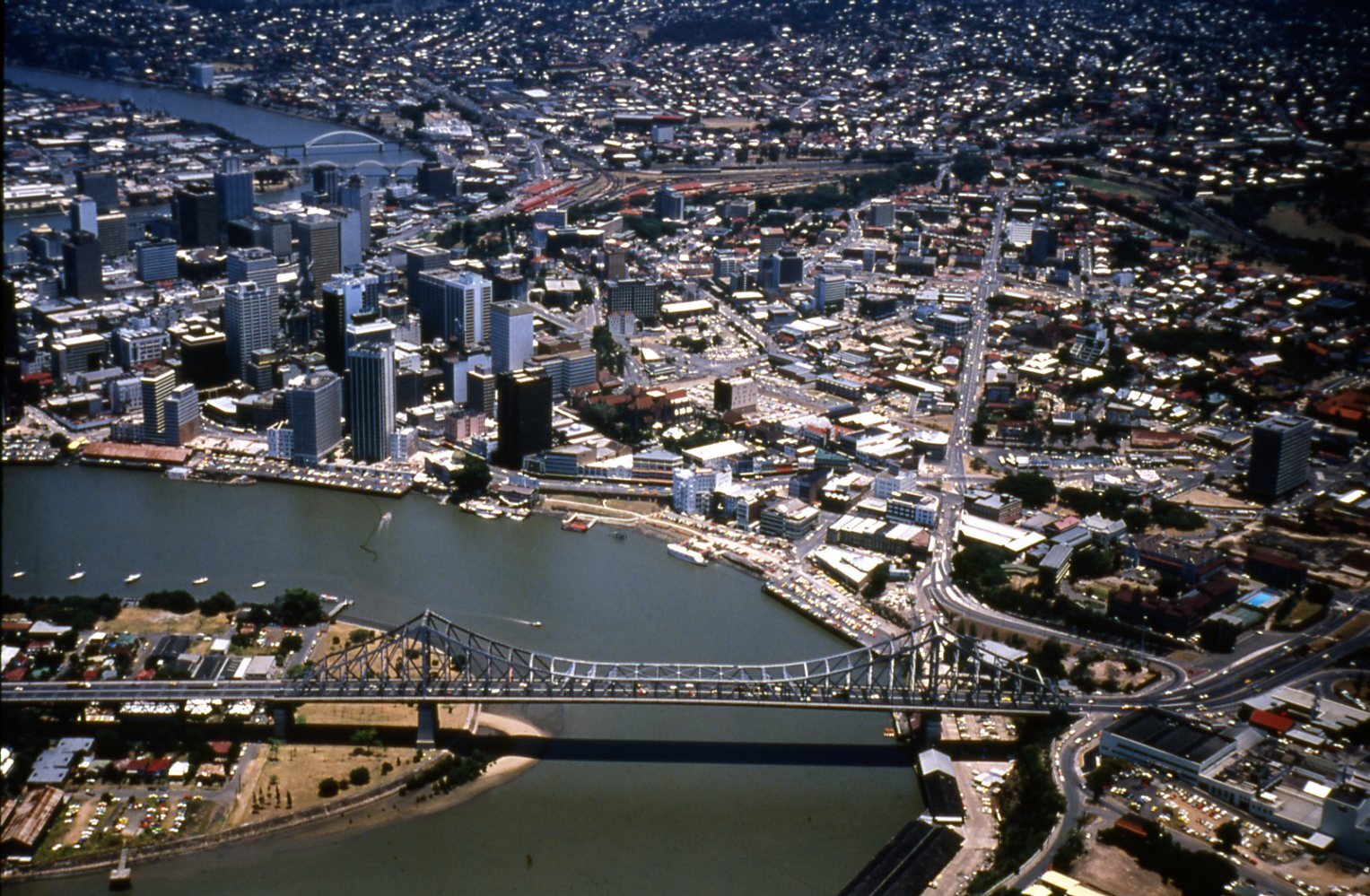 Aerial View of City and Story Bridge - 1987
