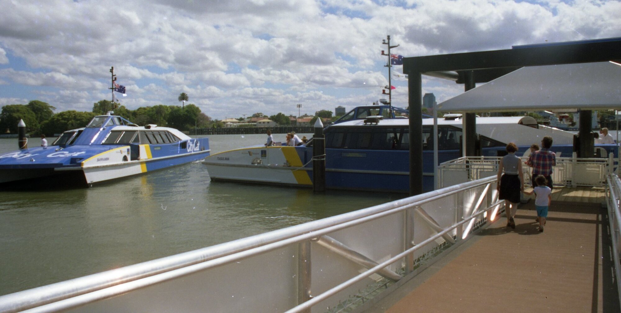 CityCat - Barrambin and Tugulawa - at Hawthorne Ferry Terminal on the Launch of the CityCat Service - 1996