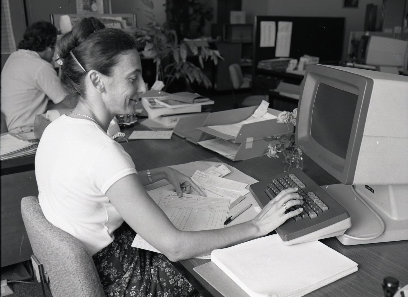 Central Records Branch Staff Member Diane Suter Classifies Correspondence for Council's Computerised Record System - 1984