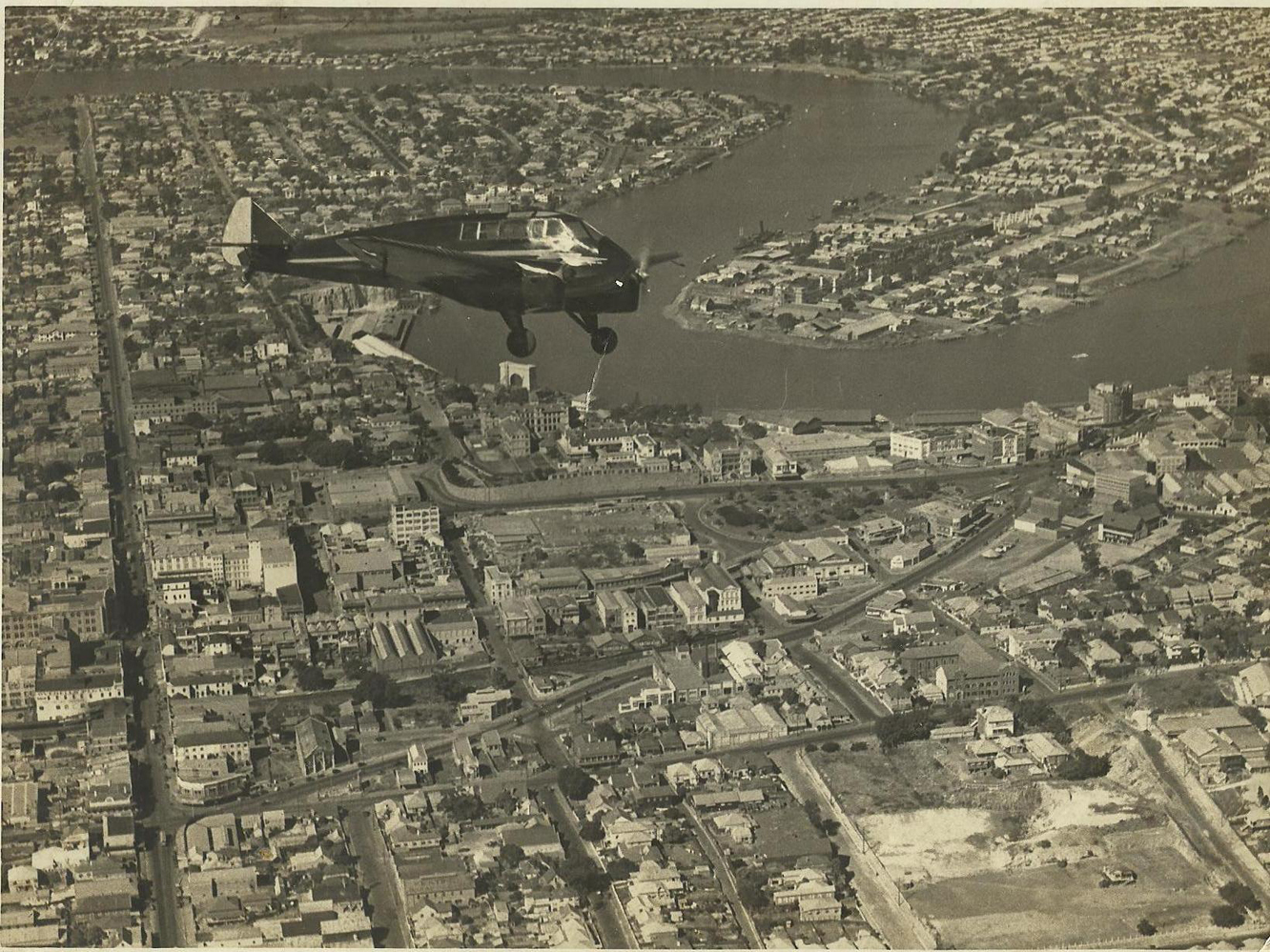Aerial View of Aeroplane Flying Over Fortitude Valley - 1935