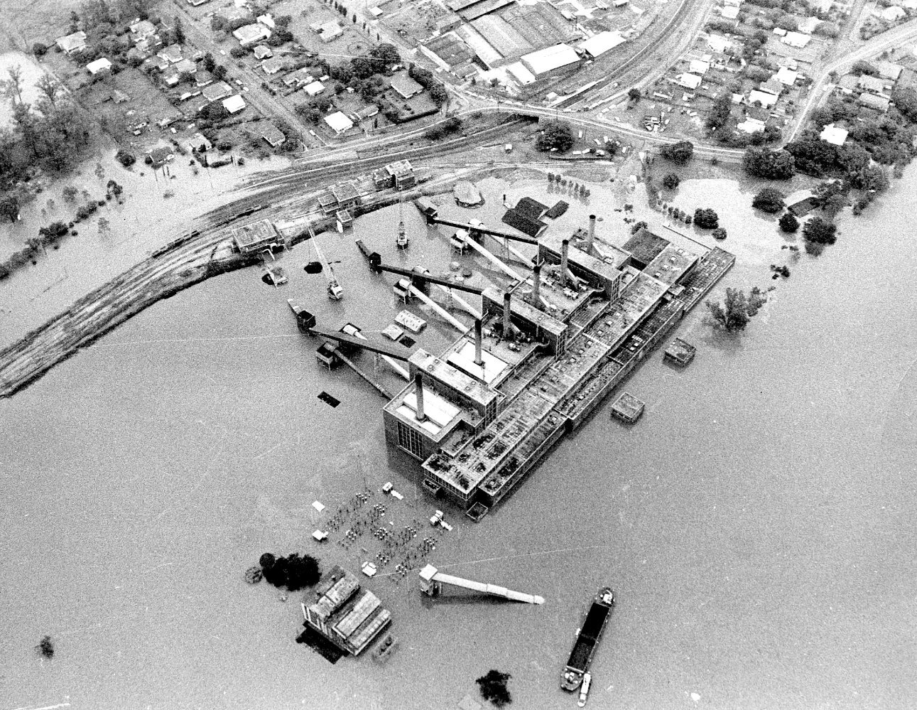 Aerial View of Tennyson Power Station Submerged by Flood Water - 1974