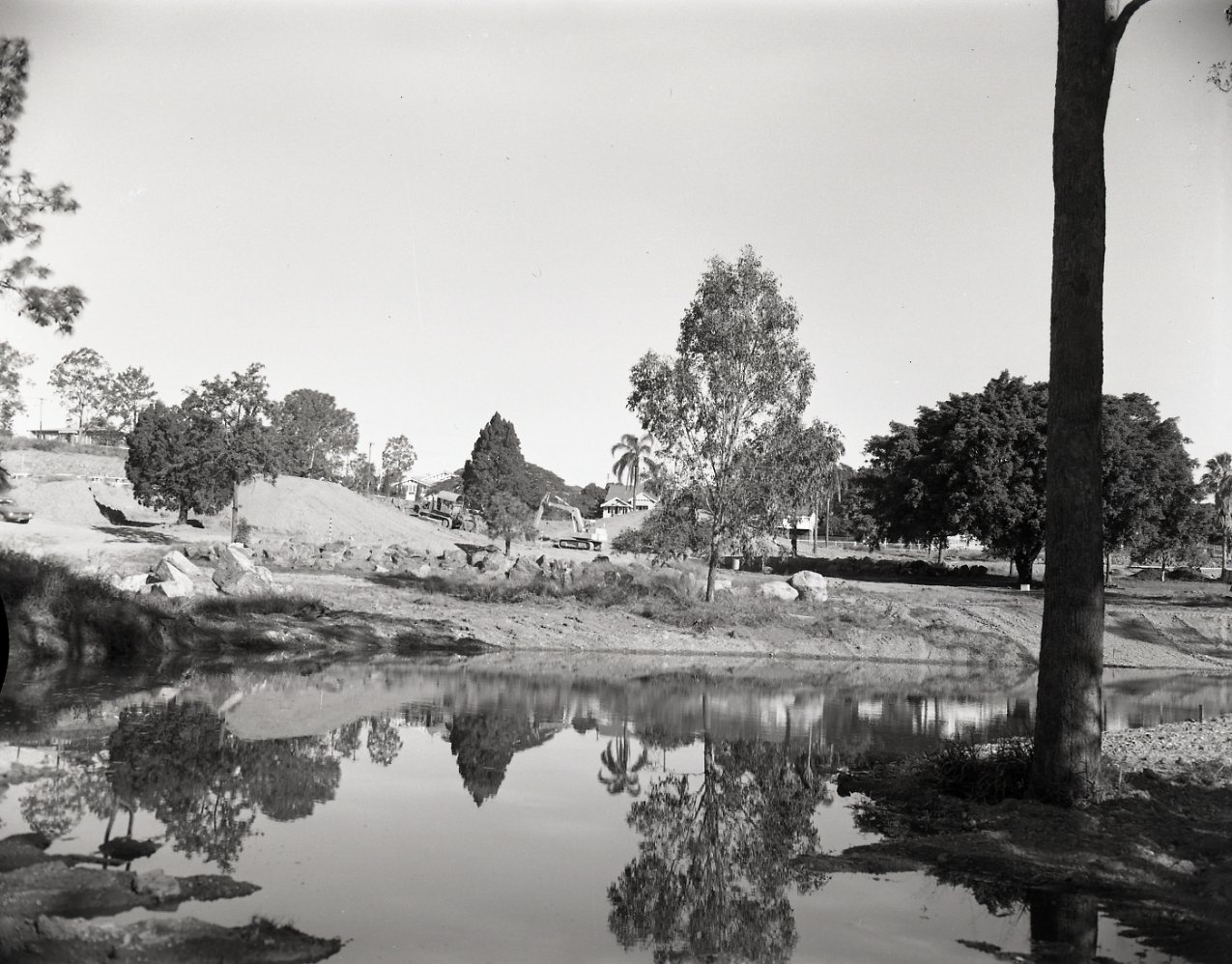 Mt Coot-tha Botanic Gardens - View of gardens and lagoon under construction - 1974