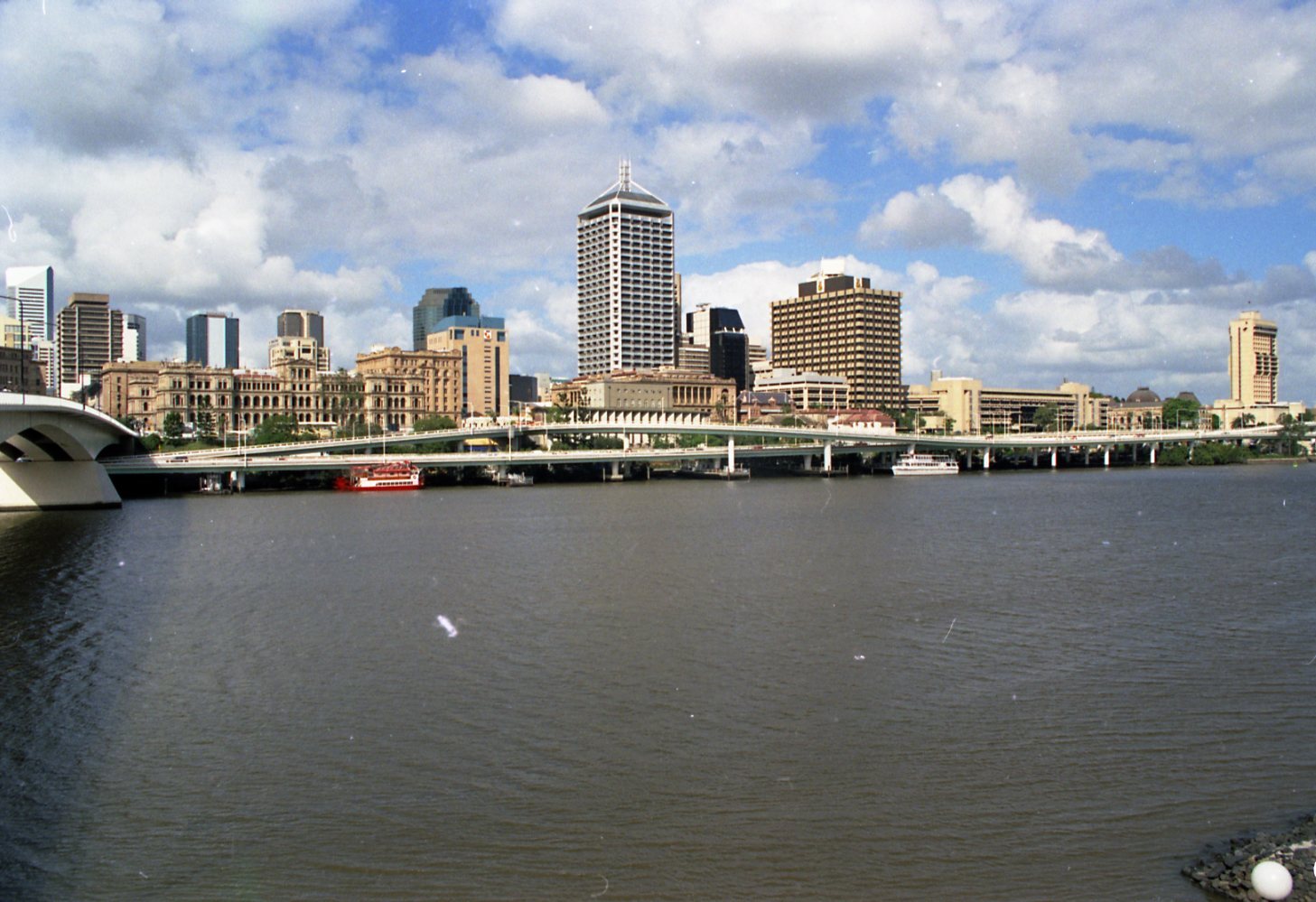 View of City and Victoria Bridge from South Bank - 1995
