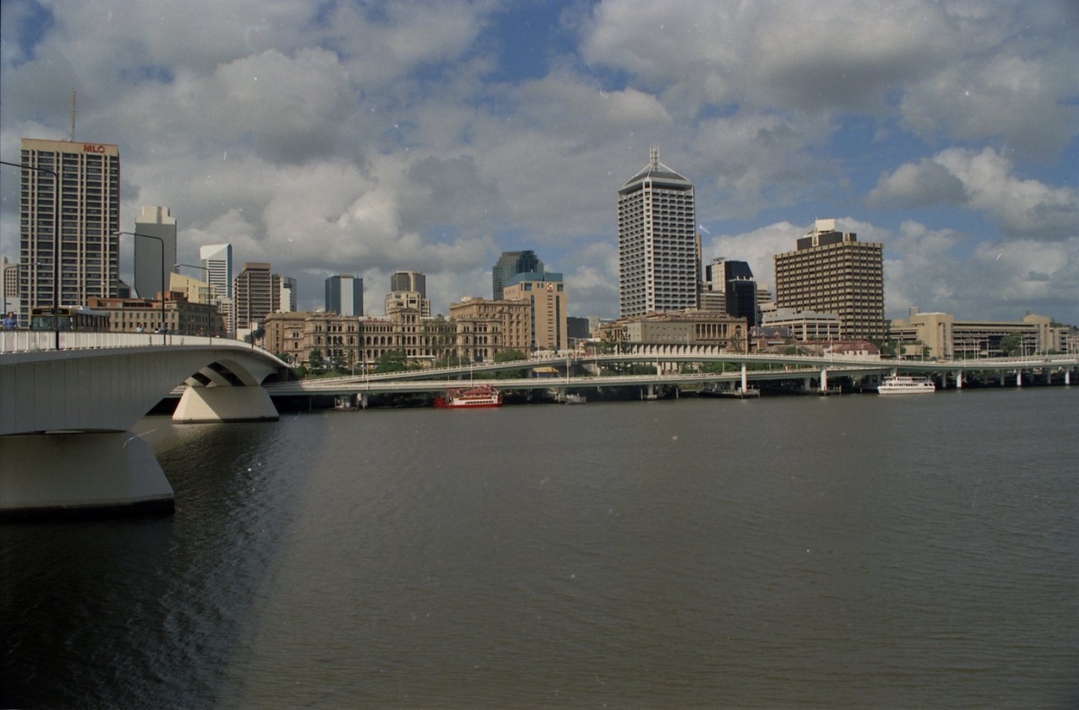 View of City and Victoria Bridge from South Bank - 1995