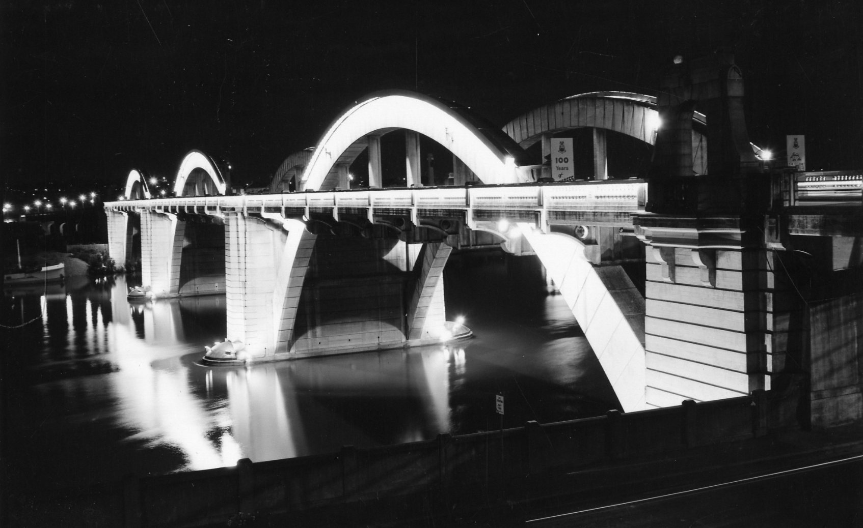 William Jolly Bridge Floodlit at Night during the Queensland Centenary Celebrations - 1959.