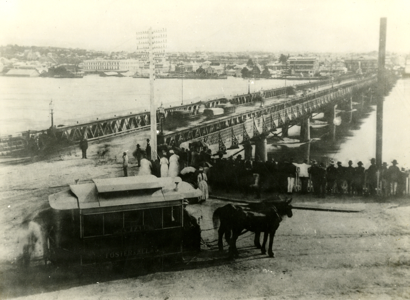 Flood of 1887 - Crowd of People Standing along North Quay looking at Flood Water under Victoria Bridge.