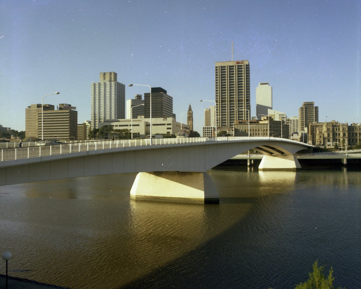 Victoria Bridge and City Skyline from South Bank - 1982