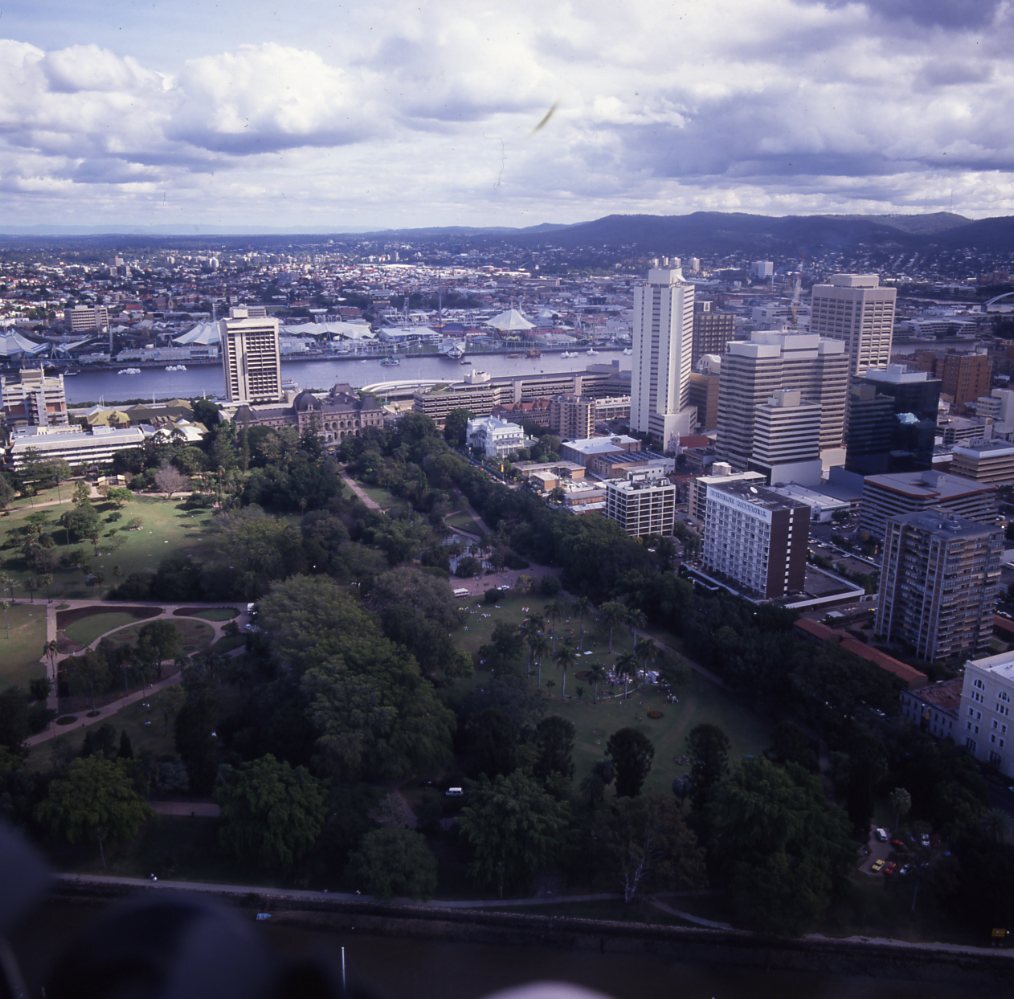 Aerial View of City Botanic Gardens with City Highrise and Expo 88 in Background - 1988