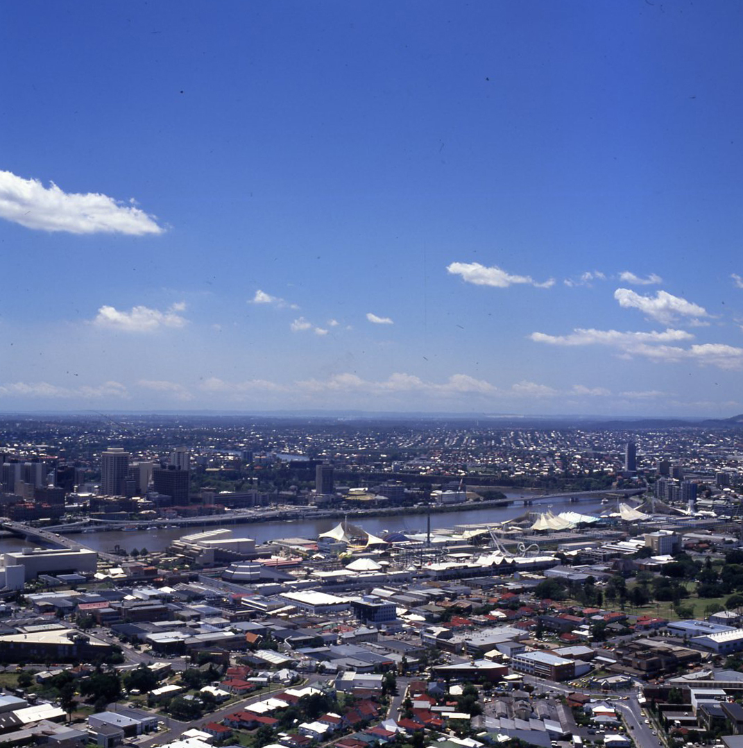 Aerial View of South Brisbane and World Expo 88 Site Under Construction from West End.