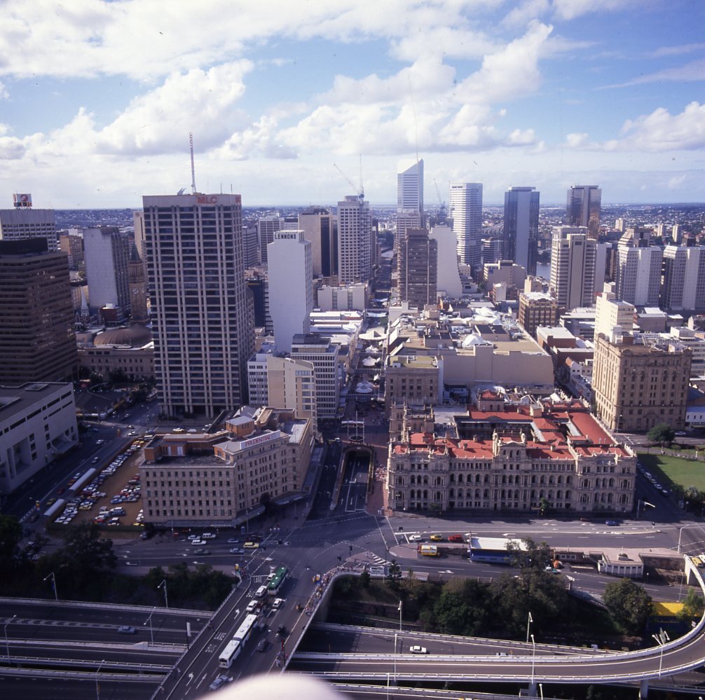 Aerial View of City Looking Down Queen Street from South East Freeway - 1988