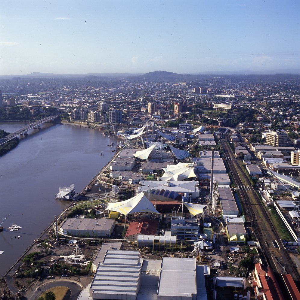 Aerial View of World Expo 88 Site Under Construction - 1988