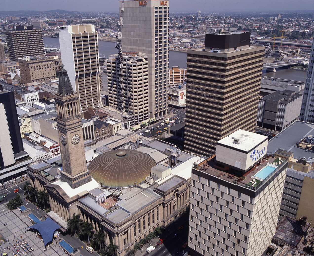 Aerial View of City Hall and Surrounding Buildings from roof of SGIO Building - 1981