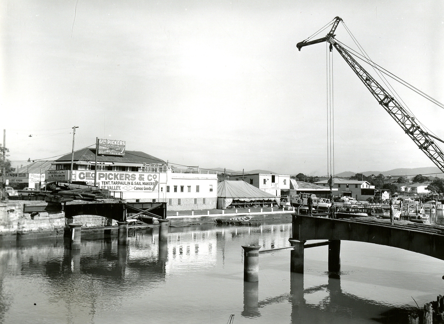 Breakfast Creek with Old Bridge Being Demolished - 1959