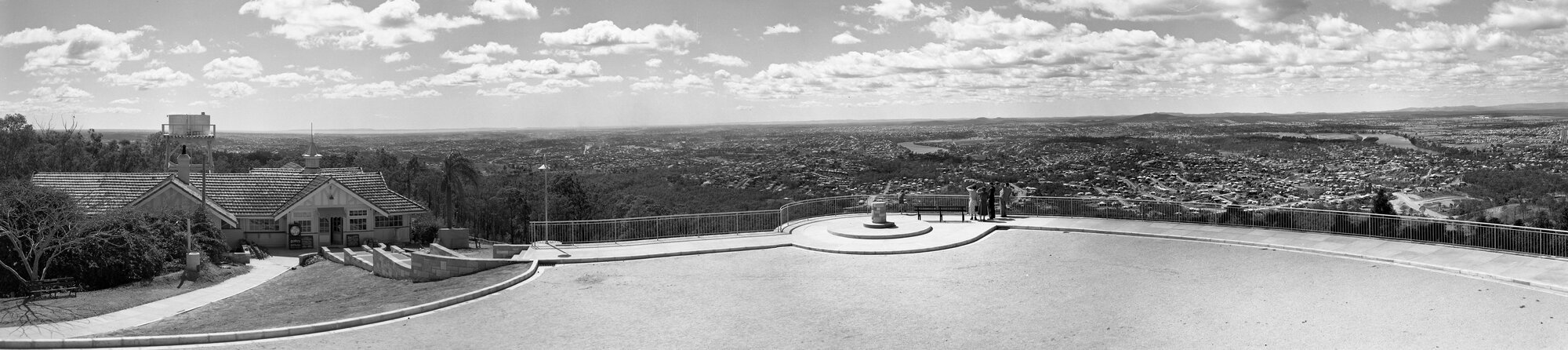 Panoramic View of City and Kiosk from Mt Coot-tha Summit Lookout - 1951.
