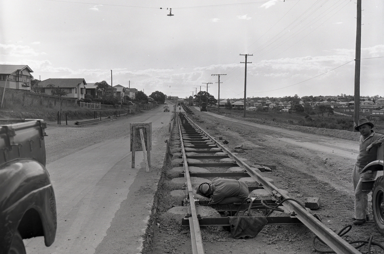 Logan Road - Tram Line Construction and Road Widening - between Invermore and Springwood Streets - Mt Gravatt - 1951