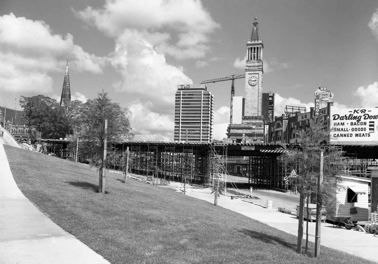 Turbot Street Overpass under Construction from Roma Street Parklands - 1970