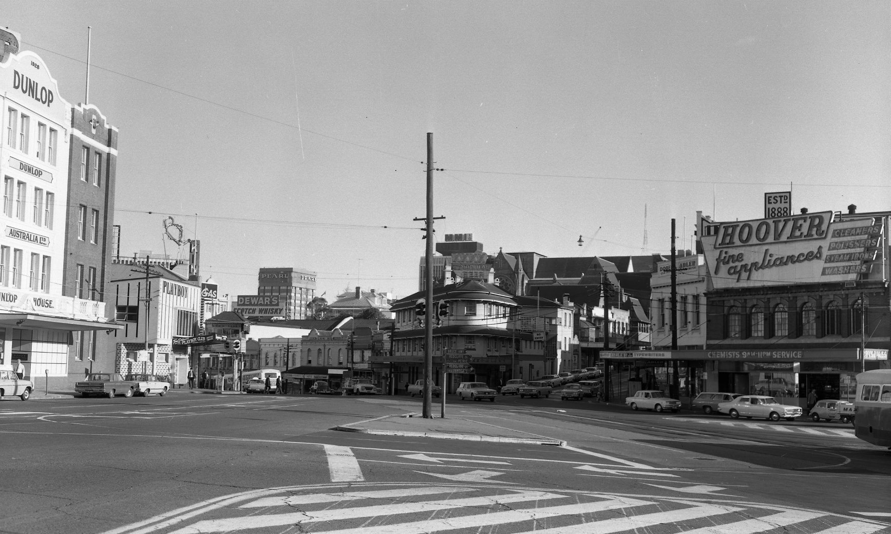Queen Street, Ann Street and Wickham Street Intersection from Centenary Place Park - Petrie Bight - 1969