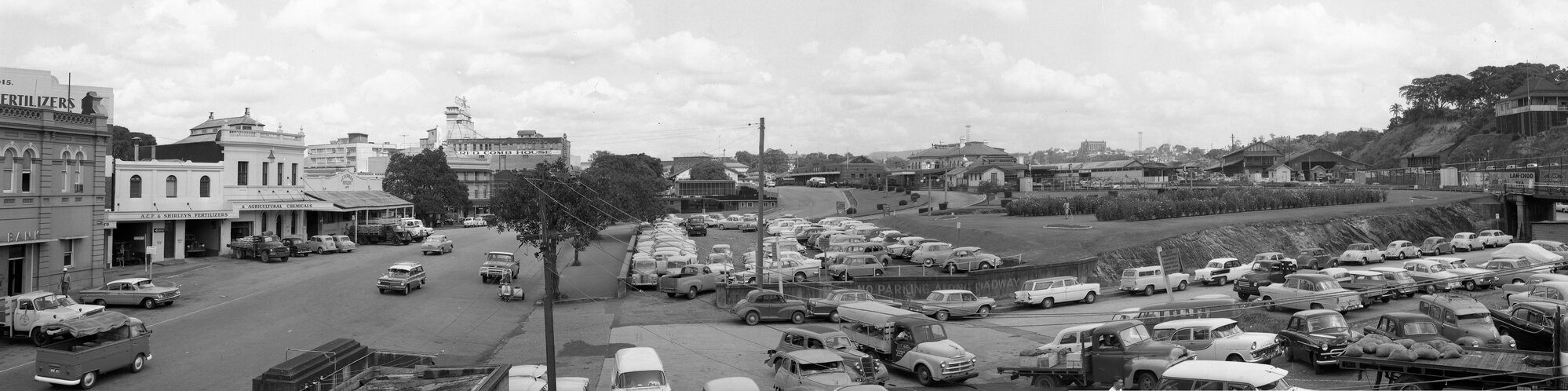 View of Roma Street Markets and Car Park from Turbot Street towards Roma Street Railway Station - 1964
