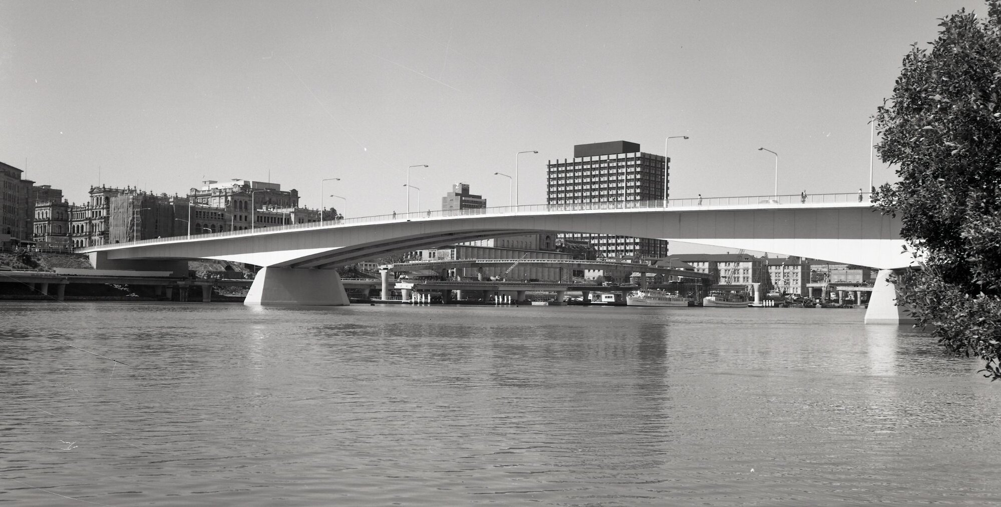 Victoria Bridge from South Brisbane - South East Freeway Under Construction - 1973