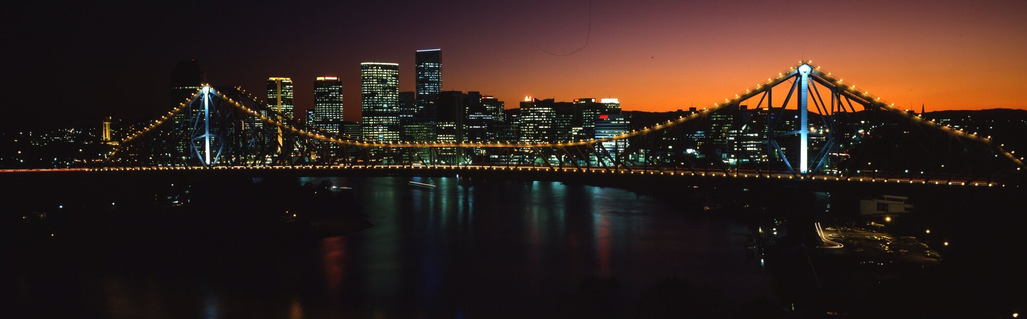 Night View Showing Lights on Story Bridge - Southern Approach - City Buildings - 1993