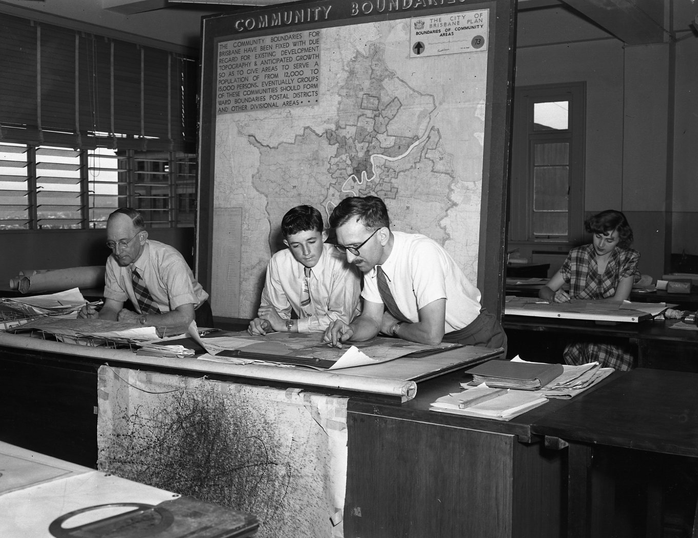 Brisbane City Council Staff Working in Town Planning Section - City Hall - 1950