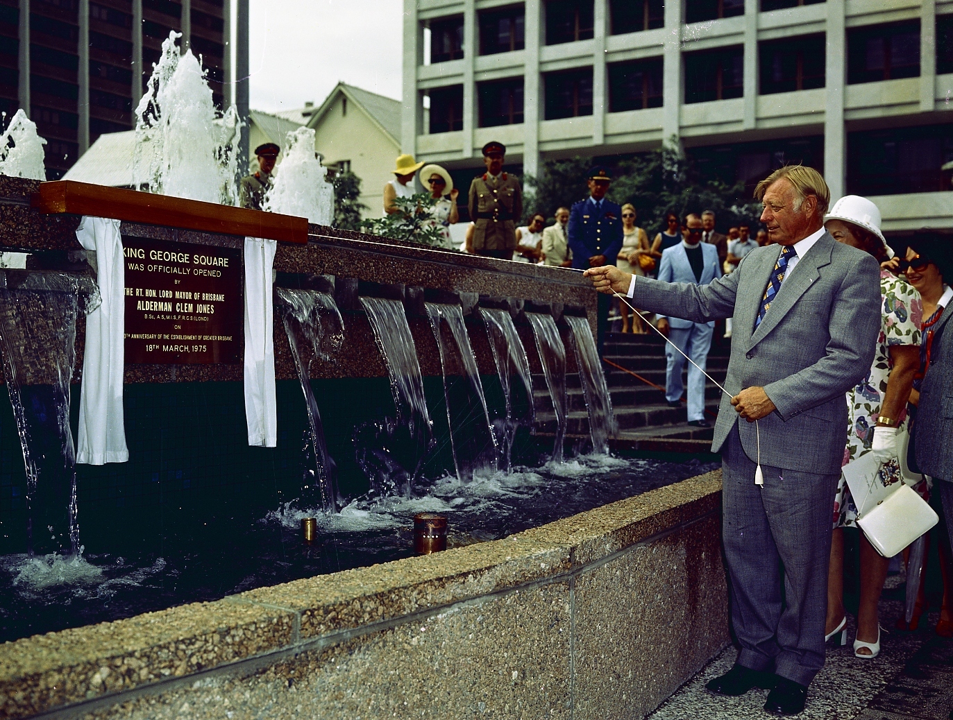 Lord Mayor Clem Jones Opening King George Square - 1975