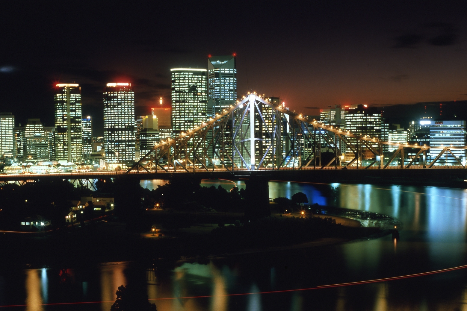 Story Bridge and City Lights at Night - 1993