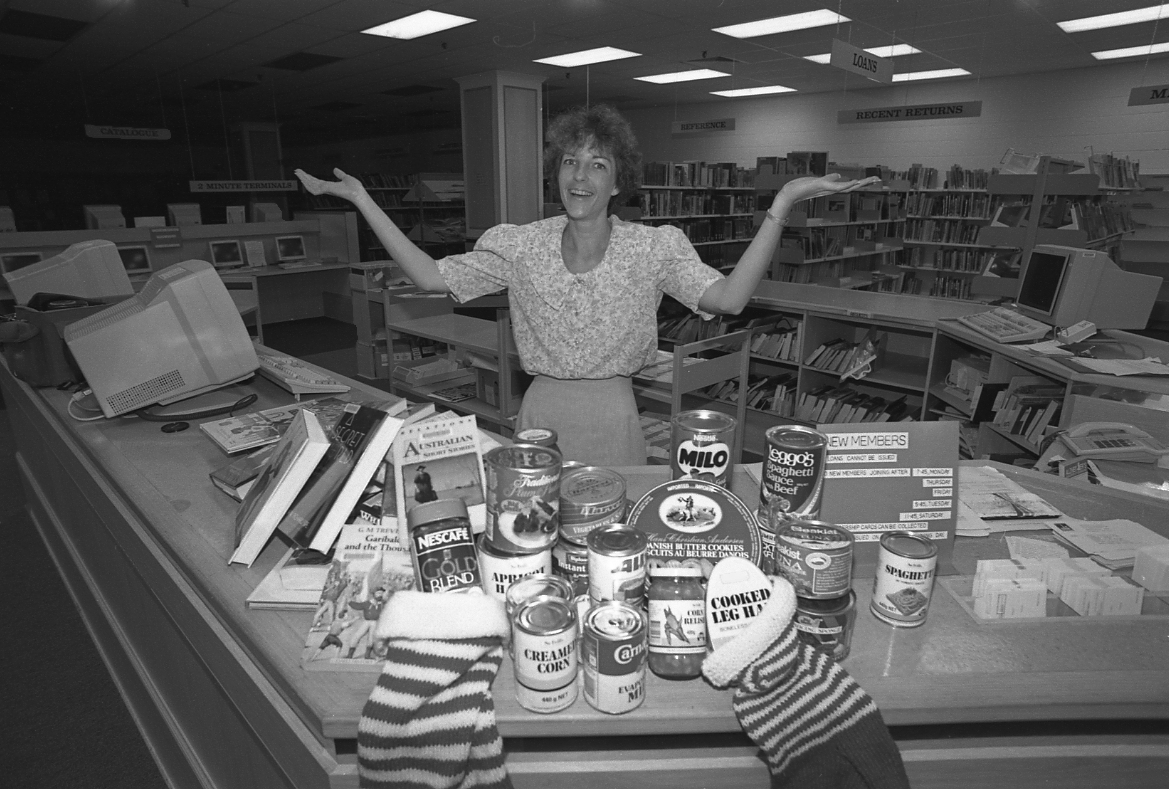 Book Amnesty - Library Staff with Food Donated during Library Week - 1991