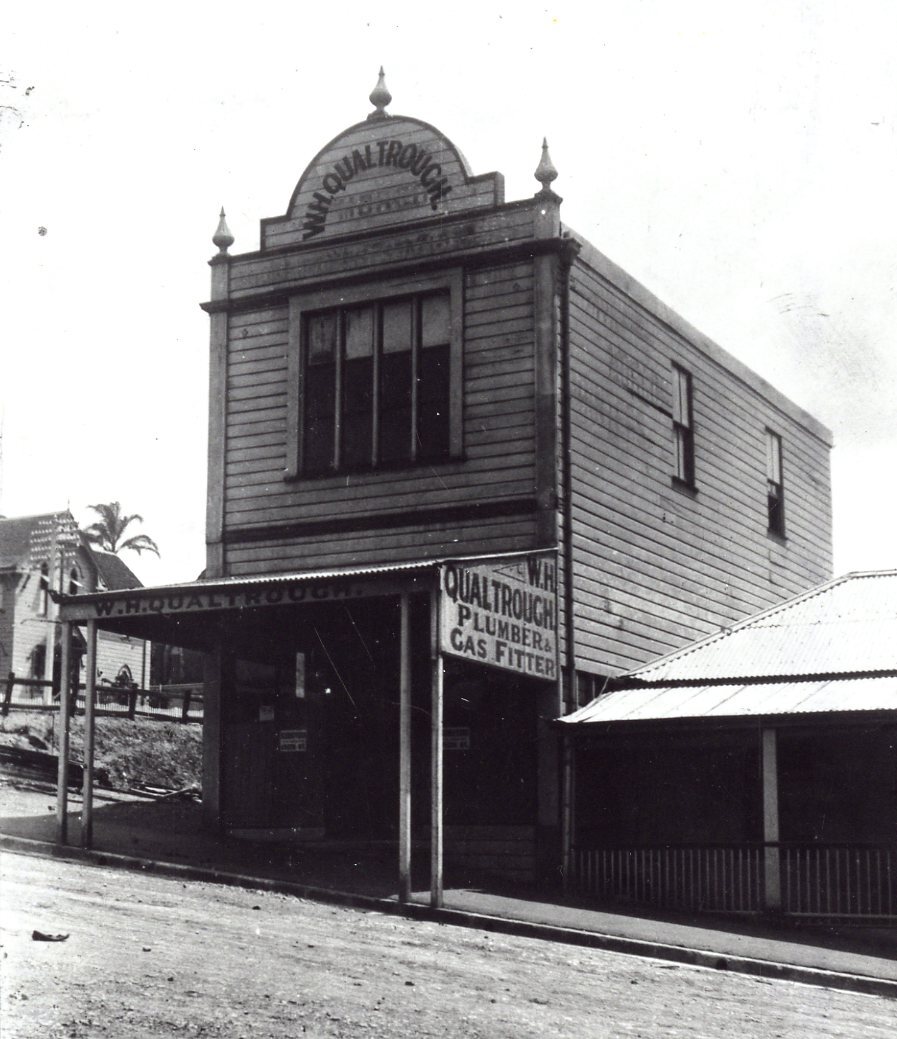 W.H. Qualtrough Plumber and Gas Fitter Building corner Creek Street and Ann Street - 1880