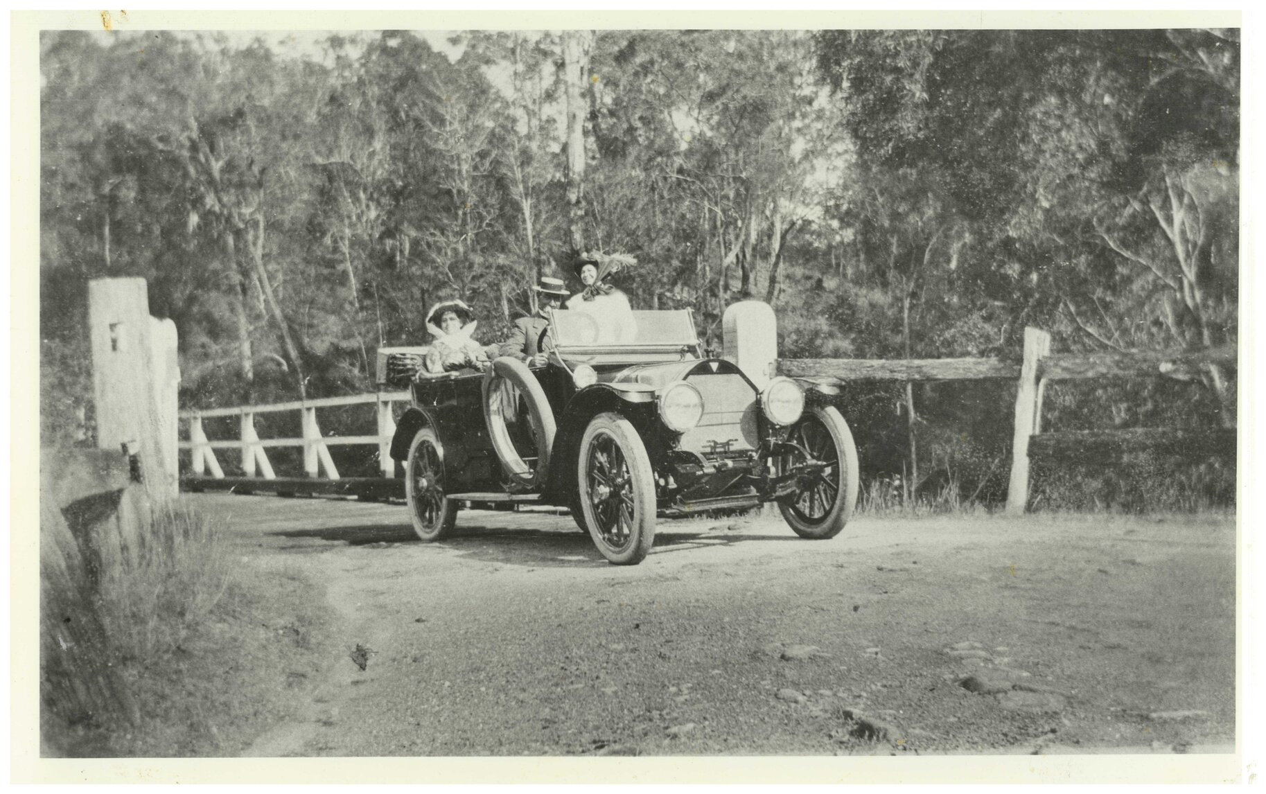 Car crossing the Capalaba Bridge over Tingalpa Creek - c1915