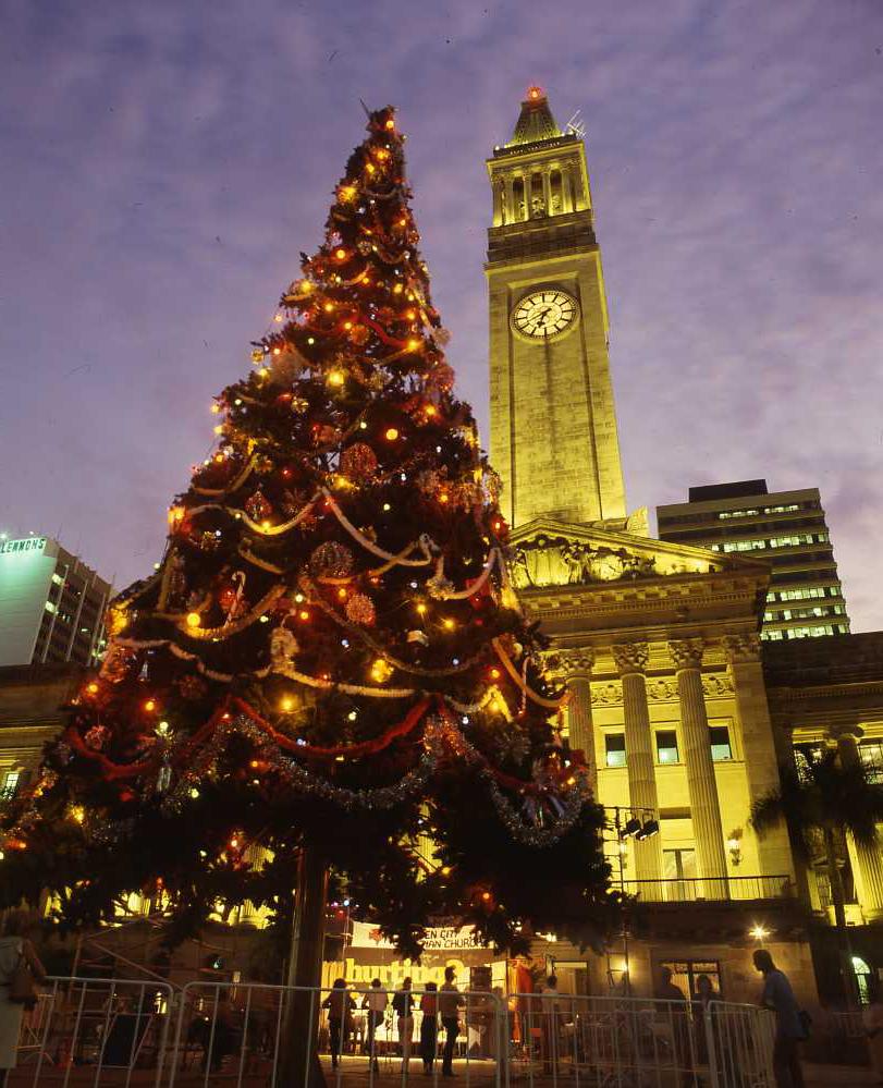 Christmas Tree in front of City Hall - Night View 1984