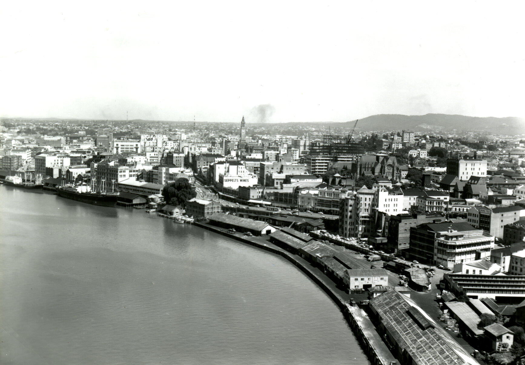 Brisbane City View along riverfront to Petrie Bight 1960