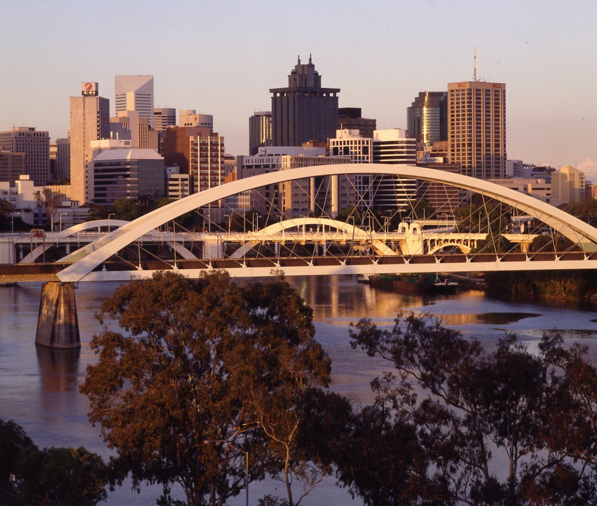 Merivale Bridge and William Jolly Bridge - city skyline from Coronation Drive - 1995