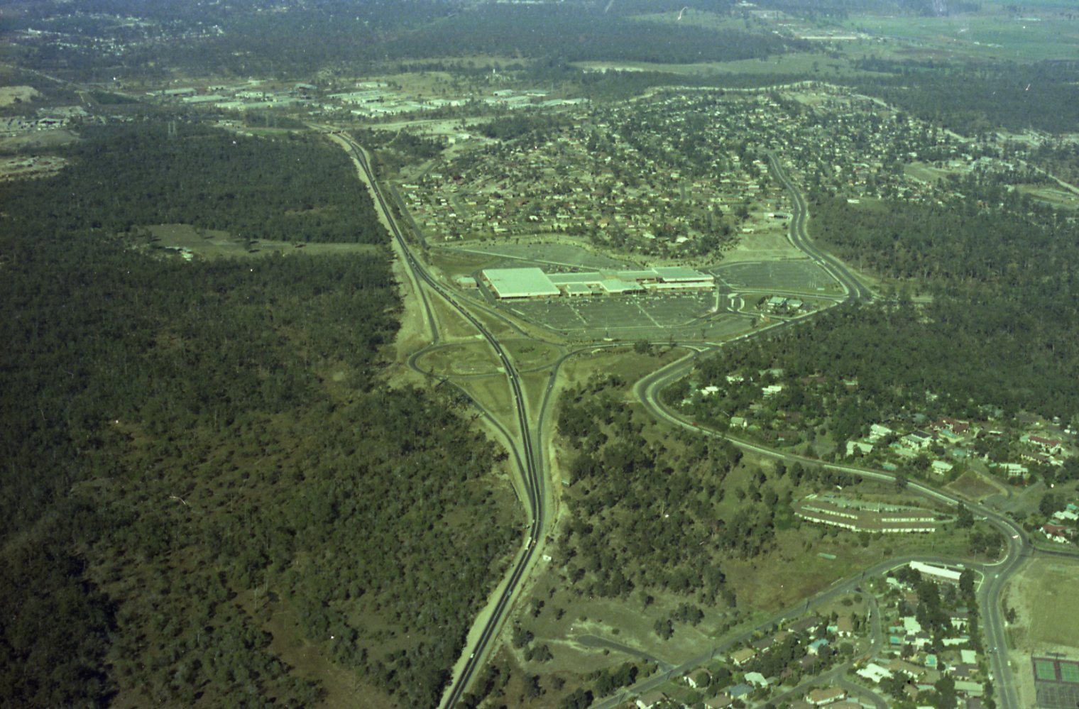 Aerial View of Jindalee - Mount Ommaney and Jamboree Heights along Centenary Highway around Mount Ommaney Shopping Centre - 1980