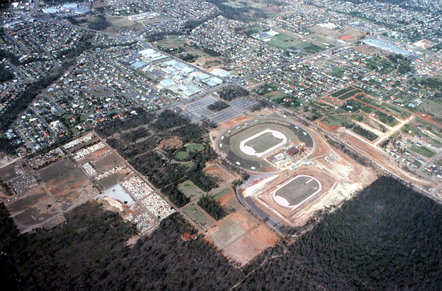 Aerial View of Mount Gravatt Sports Ground Complex Construction Progress - 1978