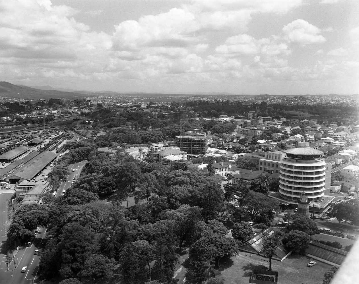 Aerial view looking across Wickham Park Service Reservoir and Windmill to Wickham Terrace 1970
