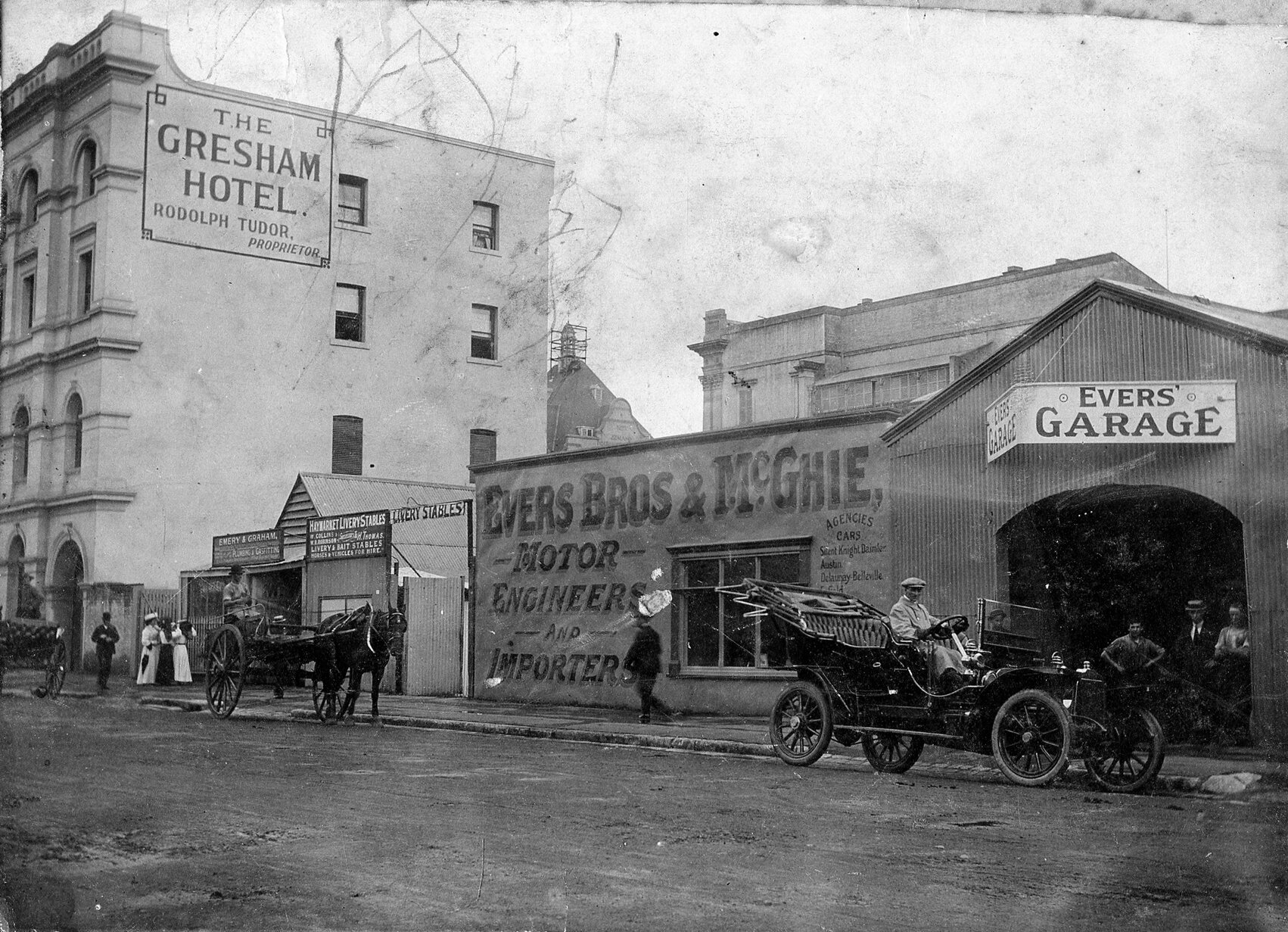 Gresham Hotel Adelaide Street with adjacent Stables and Motor Repair Businesses 1913