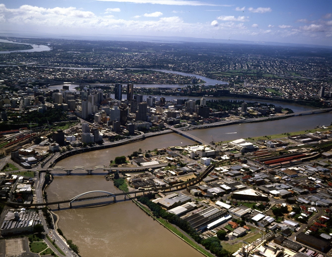Aerial View of South Brisbane and City Skyline - 1986