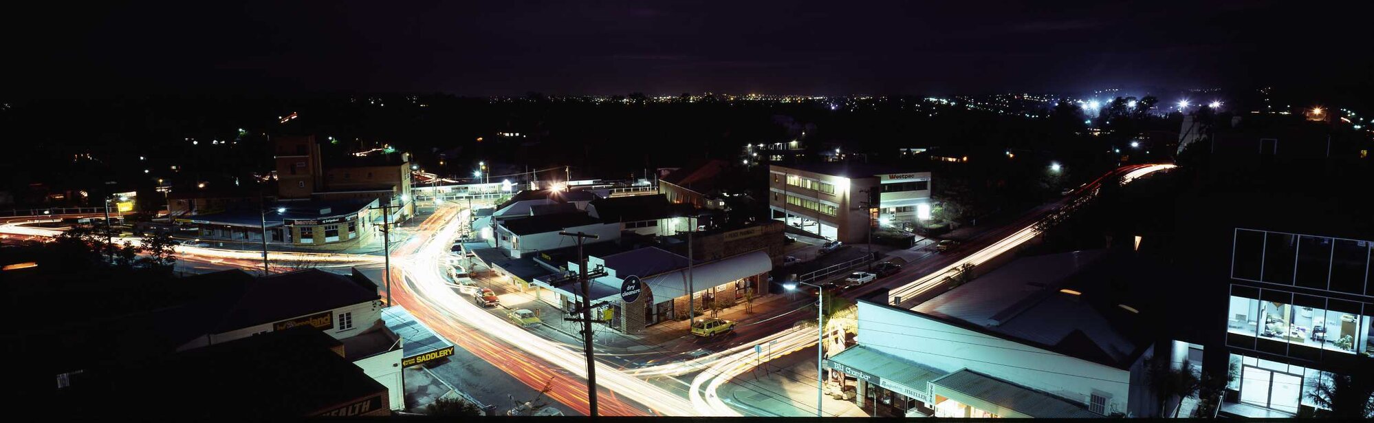 Panorama Night View of Station Road and Riverview Terrace - Indooroopilly - 1987