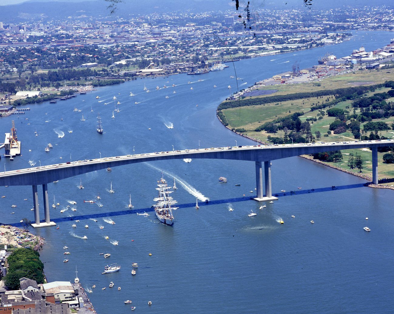 Tall Ships Departing Brisbane as part of The Bicentenary Of Australia.