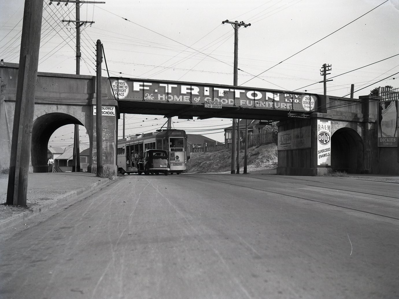 Tram Passing Under Buranda Railway Bridge - Logan Road - 1949