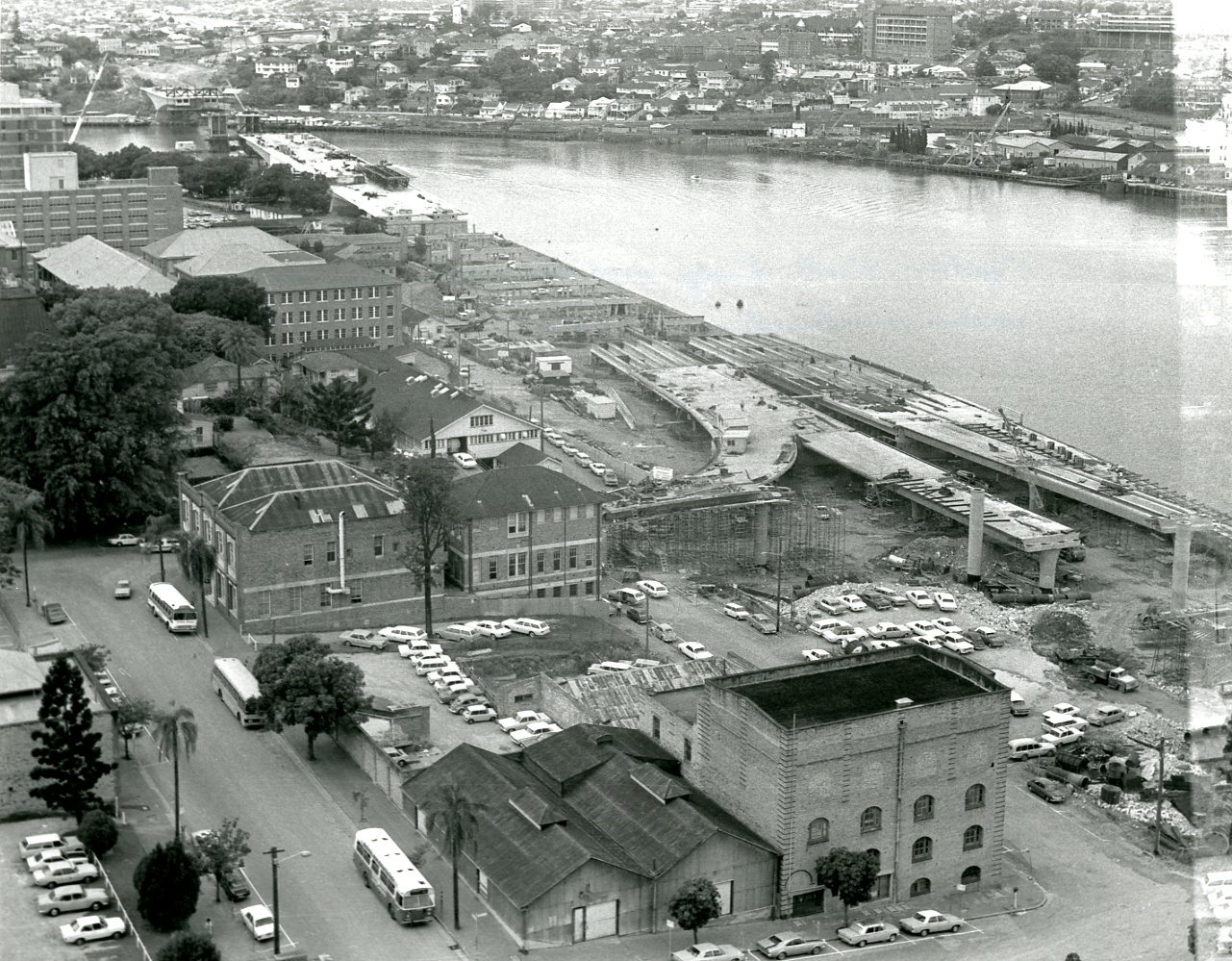 Captain Cook Bridge and Riverside Expressway Under Construction - 1973
