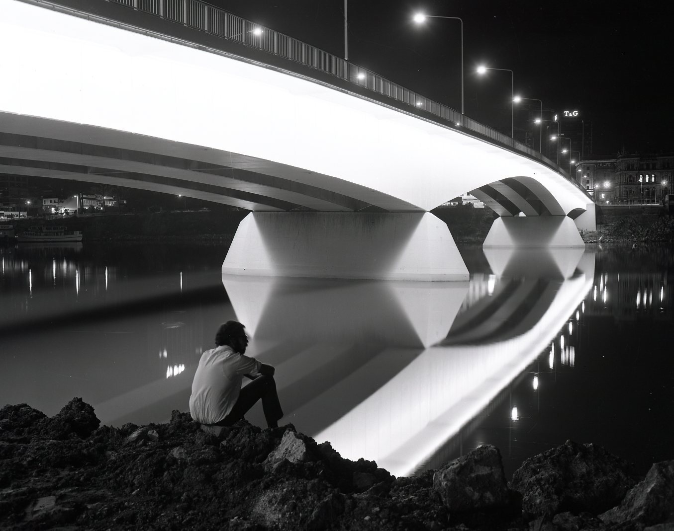 Victoria Bridge at Night Viewed from South Bank - 1971