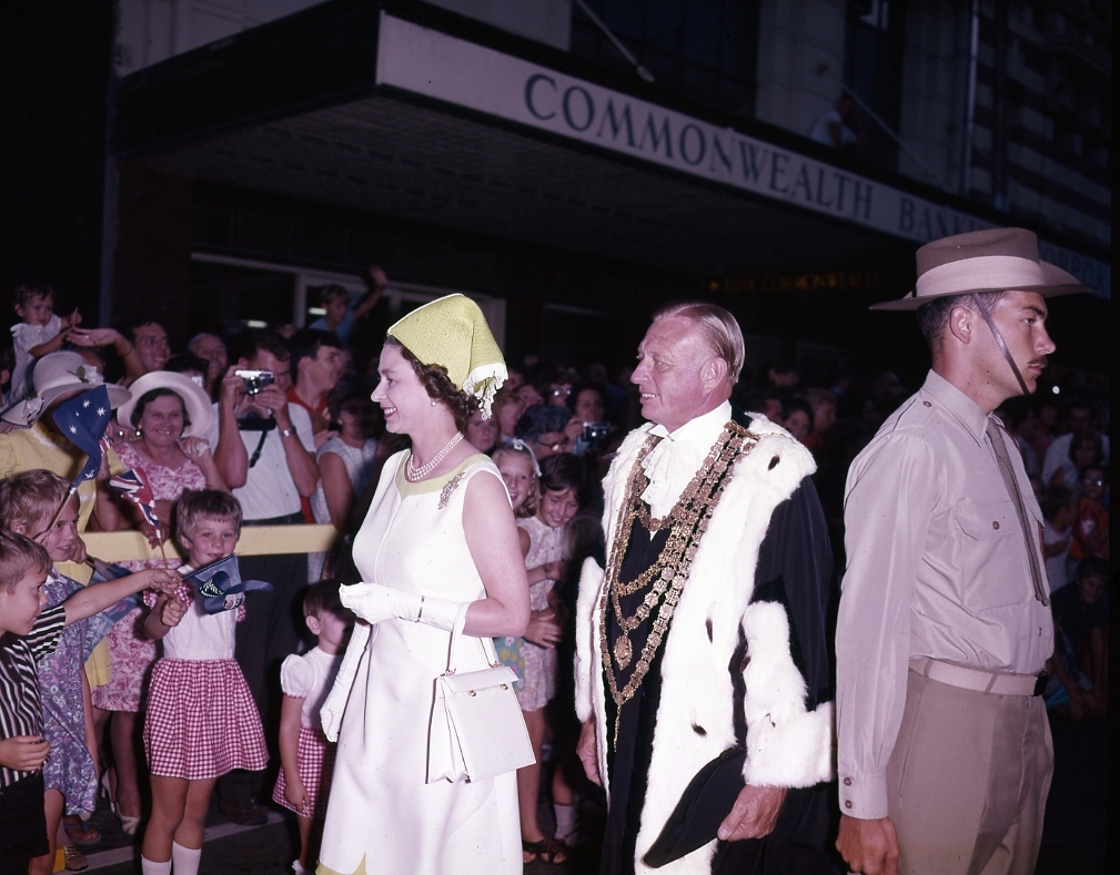 Queen Elizabeth II and Lord Mayor Clem Jones - Adelaide Street - 1970