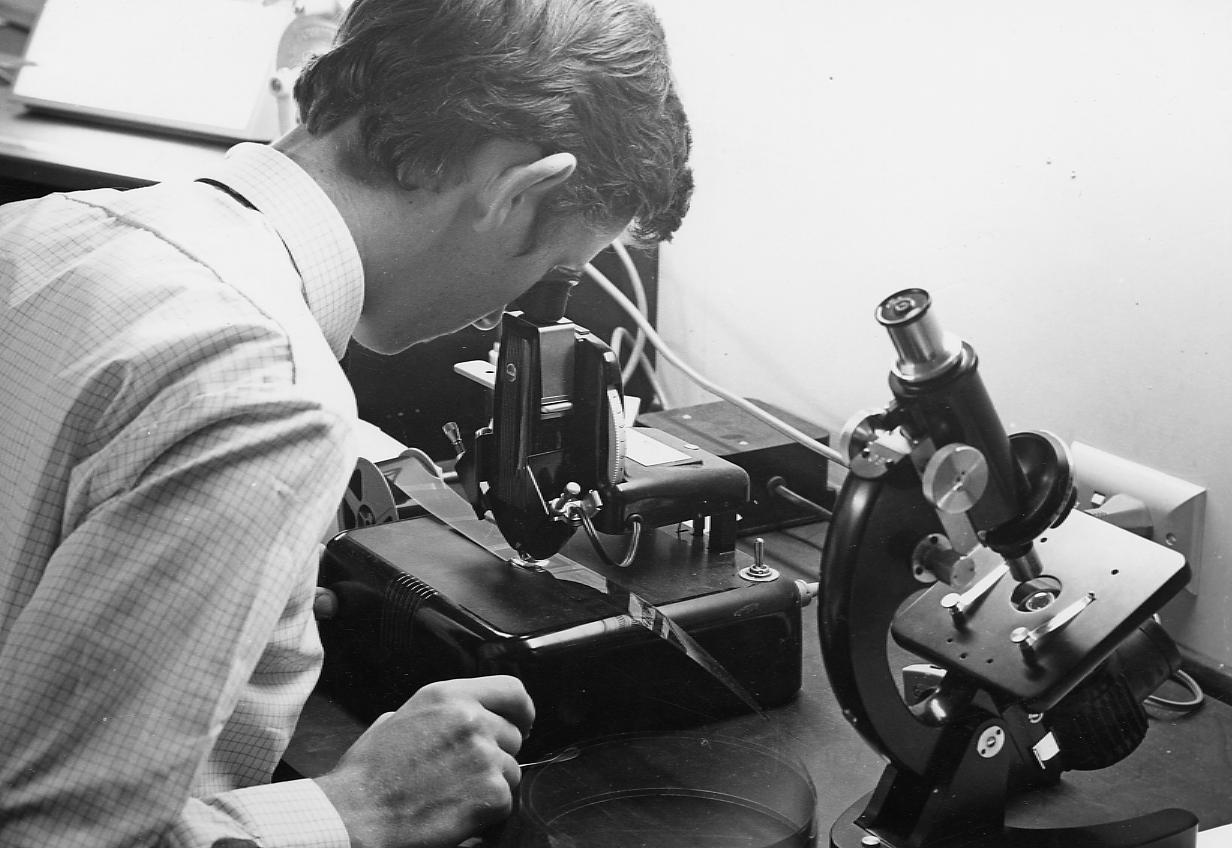 Brisbane City Council Staff Member checking Microfilm Rolls - 1970